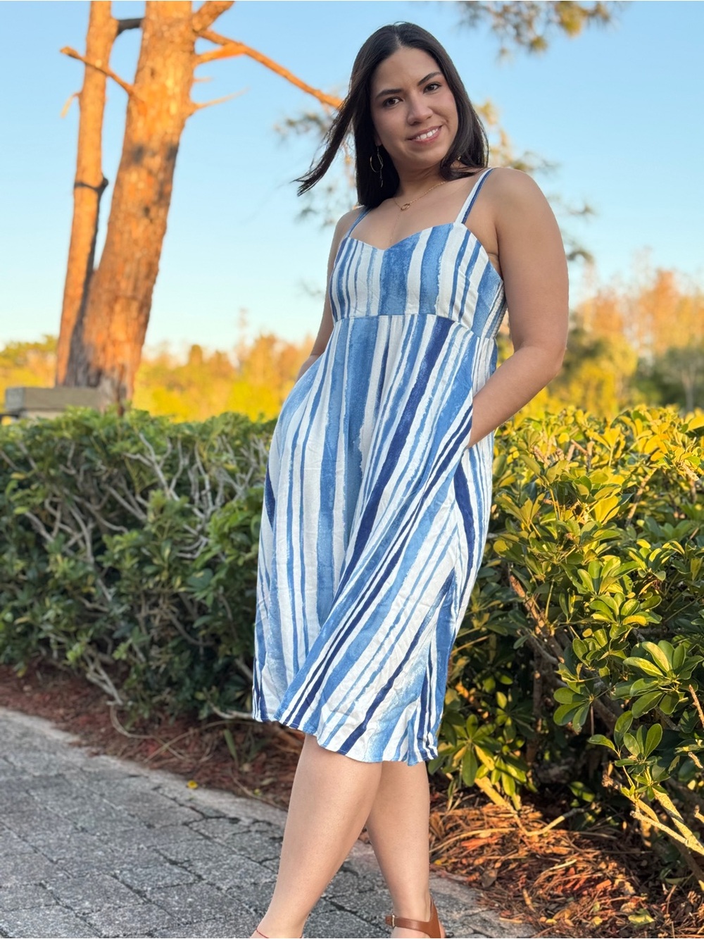 Blue & White Striped Sundress with Spaghetti Straps